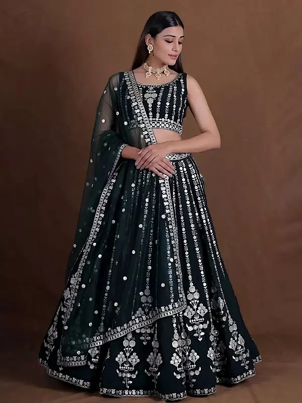 Georgette Lehenga Choli With Intricate Dori Sequins And Zari Embroidery Work For Festive And Wedding Wear