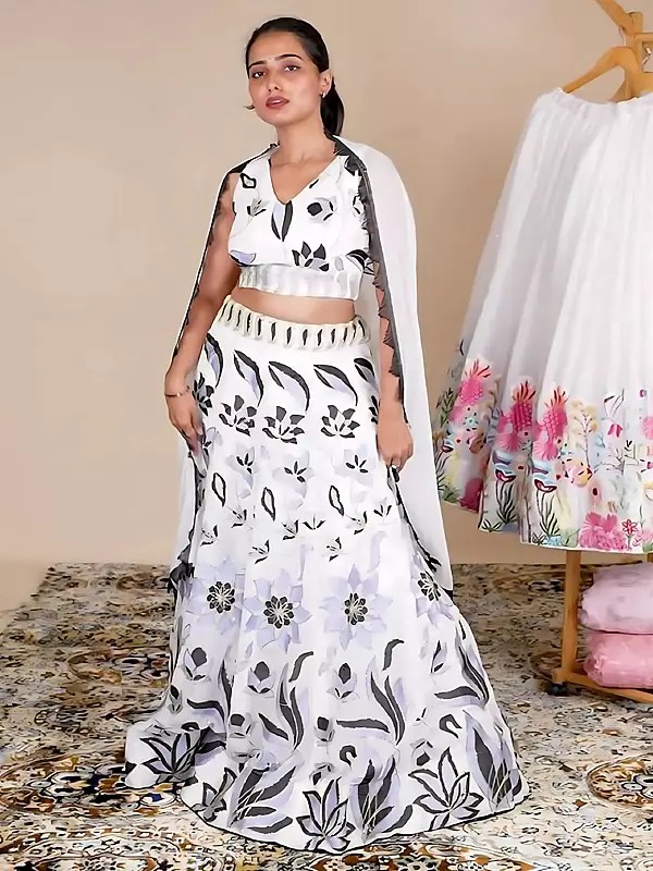 Georgette Lehenga Choli Set With Dupatta Embellished With Zari And Sequin Embroidery For Elegant Traditional Occasions