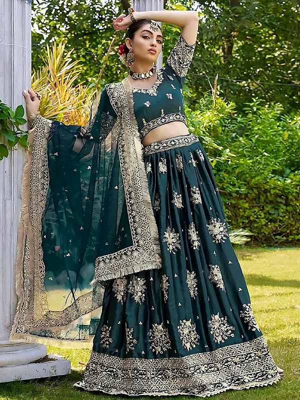 Satin Lehenga Choli With Dupatta Showcasing Stunning Sequin And Embroidery Work For Wedding And Festive Celebrations