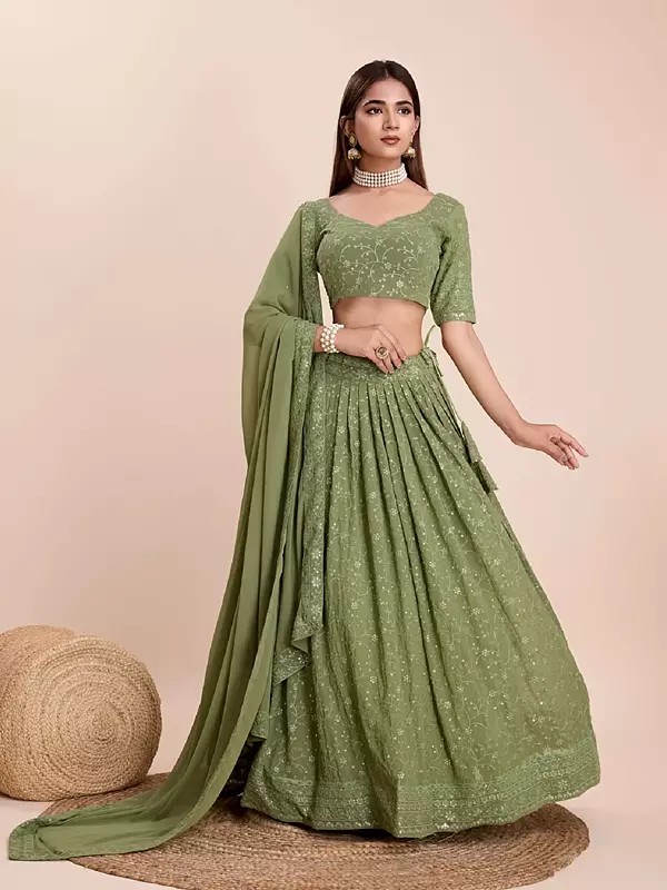 Elegant Faux Georgette Lehenga Choli Set With Intricate Thread And Sequin Embroidery Work