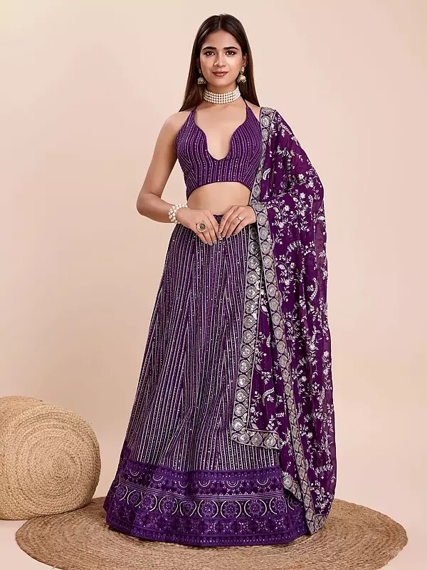 Beautiful Faux Georgette Lehenga Designed For Elegance With Thread And Sequin Embroidery Work