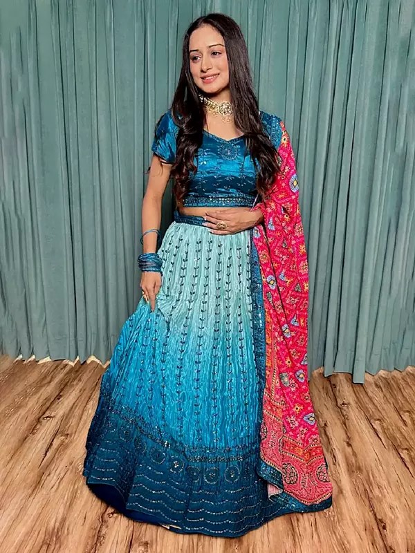 Stunning Chinon Silk Lehenga Choli With Intricate Sequin And Thread Work Perfect For Festive Occasions