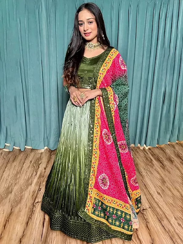 Elegant Chinon Silk Lehenga With Sequin And Thread Work Perfect For Festive And Wedding Occasions