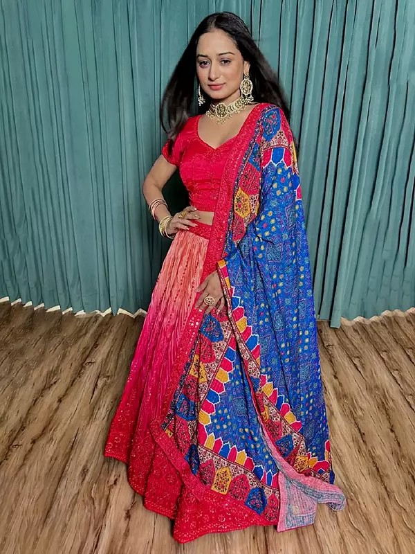 Gorgeous Chinon Silk Lehenga With Sequin And Thread Work Perfect For Weddings And Festive Celebrations