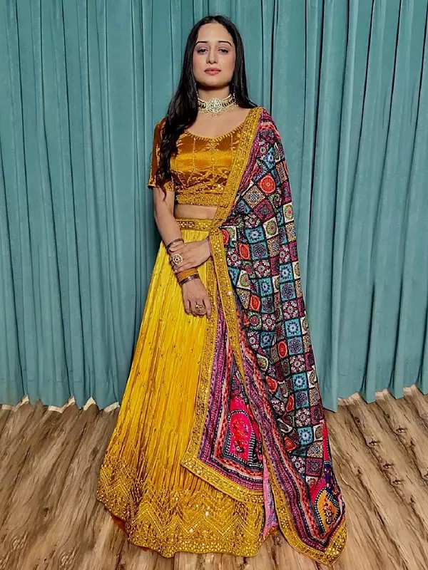 Beautiful Chinon Silk Lehenga Set With Intricate Sequin And Thread Work Ideal For Weddings And Festivities