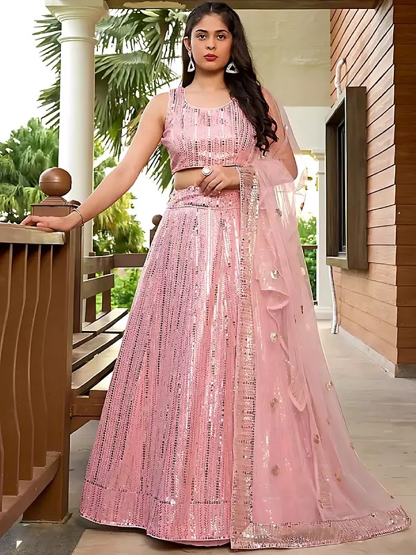 Gorgeous Georgette Lehenga Set With Multicolor Thread Sequin Embroidery Perfect For Weddings And Festive Occasions