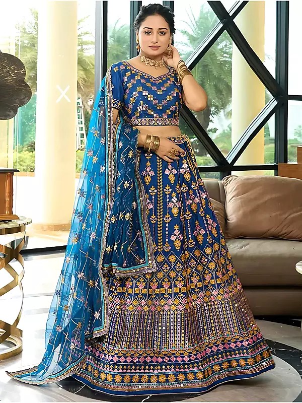 Elegant Chinon Silk Lehenga Set With Intricate Multicolor Sequence Embroidery Perfect For Weddings And Festive Celebrations