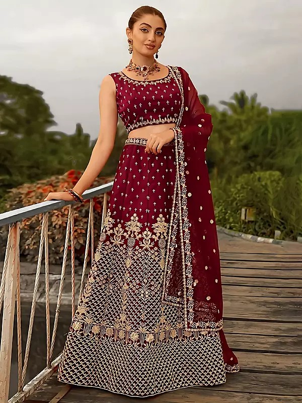 Gorgeous Lehenga Set In Taffeta Satin Silk With Intricate Dori Embroidery For Weddings And Festive Occasions