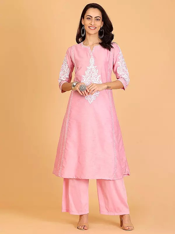 Elegant Cotton Silk Kurta Set With Exquisite Embroidery For Festive And Casual Wear