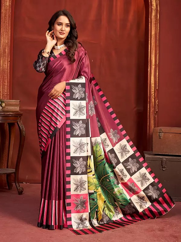 Crimson-Red Crepe Silk Full-coverage Print Saree Vibrant Designer Lightweight Partywear Exclusive Sari