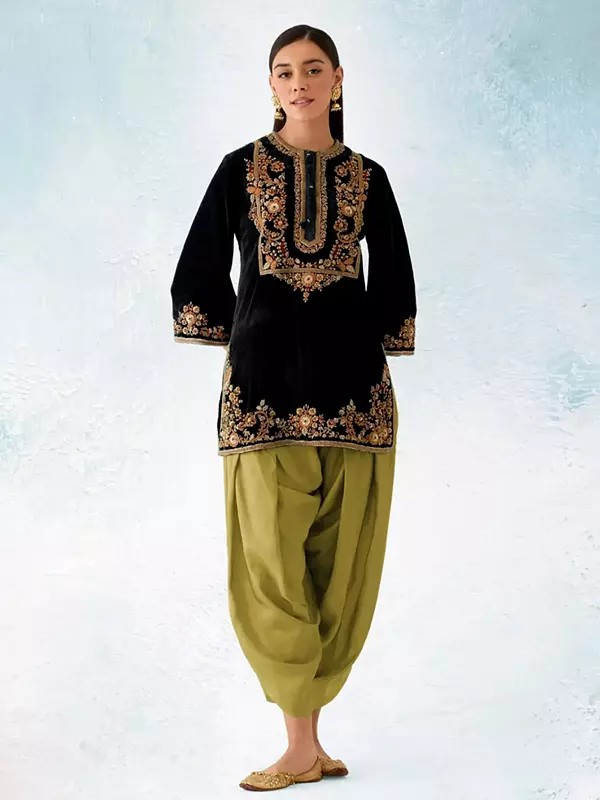 Velvet Patiala Salwar Suit With Multi Thread Embroidery And Sequin Detail Viscose Rayon  Festive Ethnic Elegance