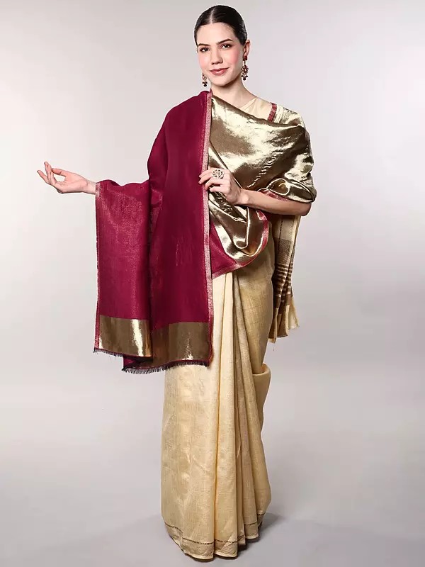 Reversible Plain Stole with Zari Weave from Amritsar