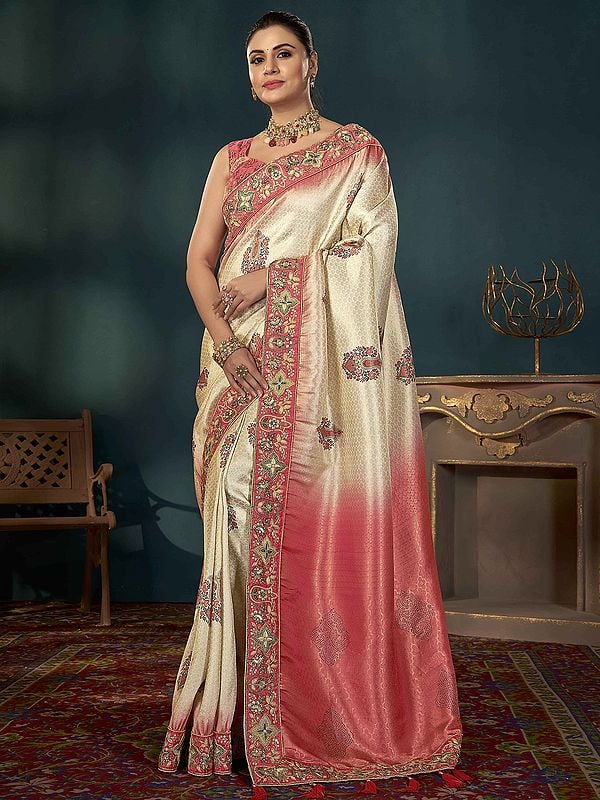 Floral Digital Print With Embroidery Work Kanjivaram Silk Saree And Tassels Pallu