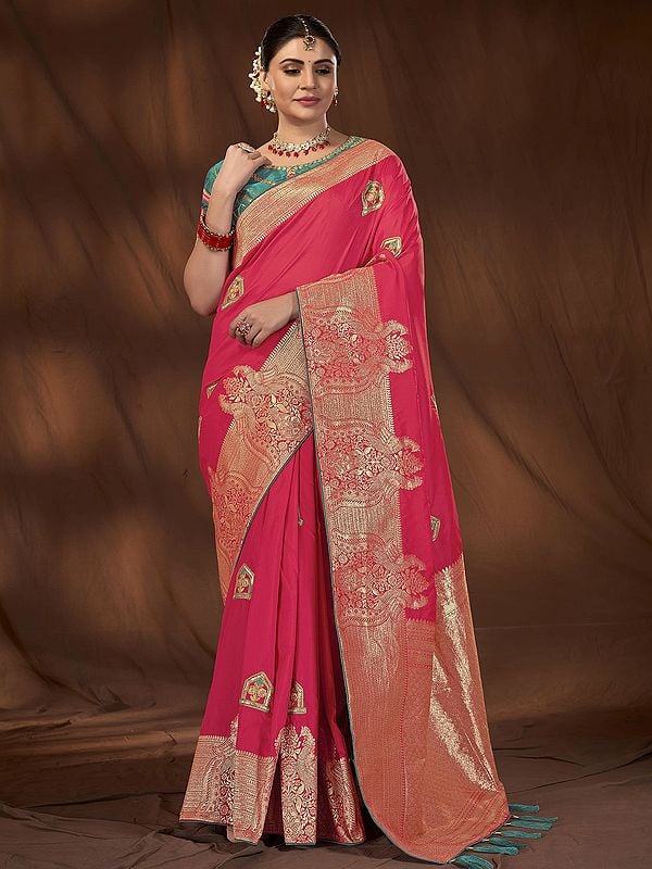 Kanjivaram Silk Designer Border Weaving With Embroidery Work Festival Wear Saree