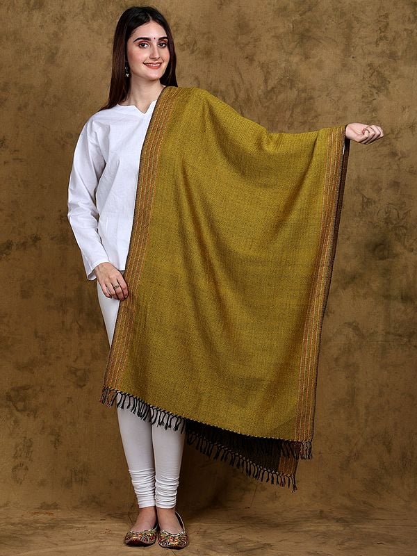 Golden-Green Reversible Weave Pattern Handloom Stole