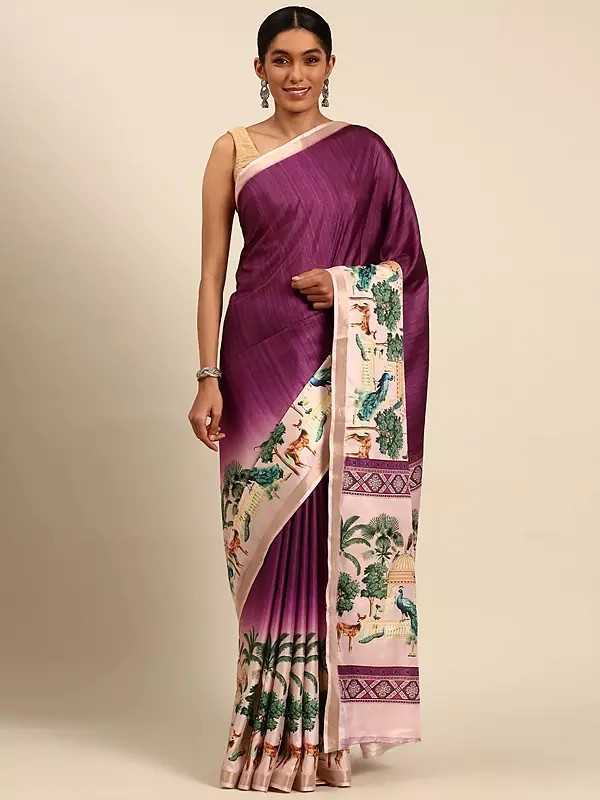 Cotton Digital Print Broad Border Casual Wear Saree With Blouse