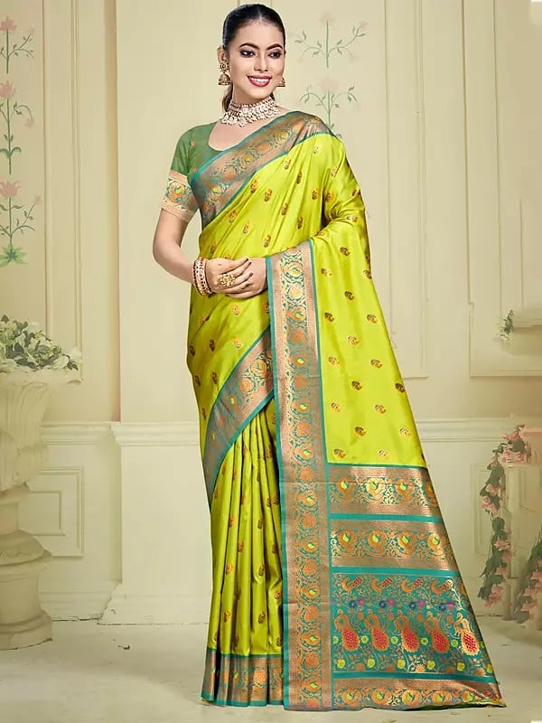 Small Motifs Festival Wear Silk Saree With Attractive Peacock Motifs Pallu