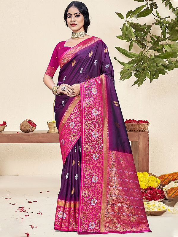 Floral Broad Border Festival Wear Silk Saree With Attractive Pallu