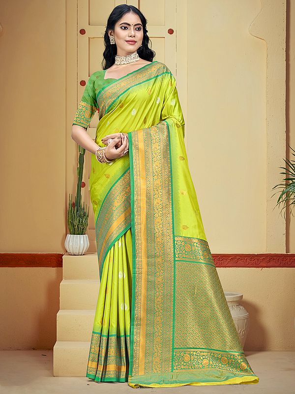 Silk Wide Border Ethnic Motifs Festival Wear Traditional Saree With Blouse