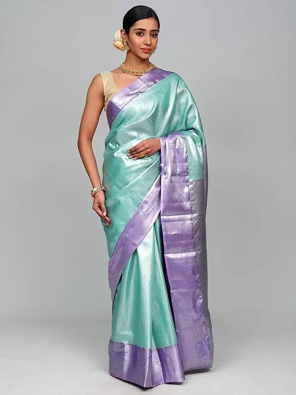 Saree from Bangalore with Woven Motifs in Silver Colored Thread