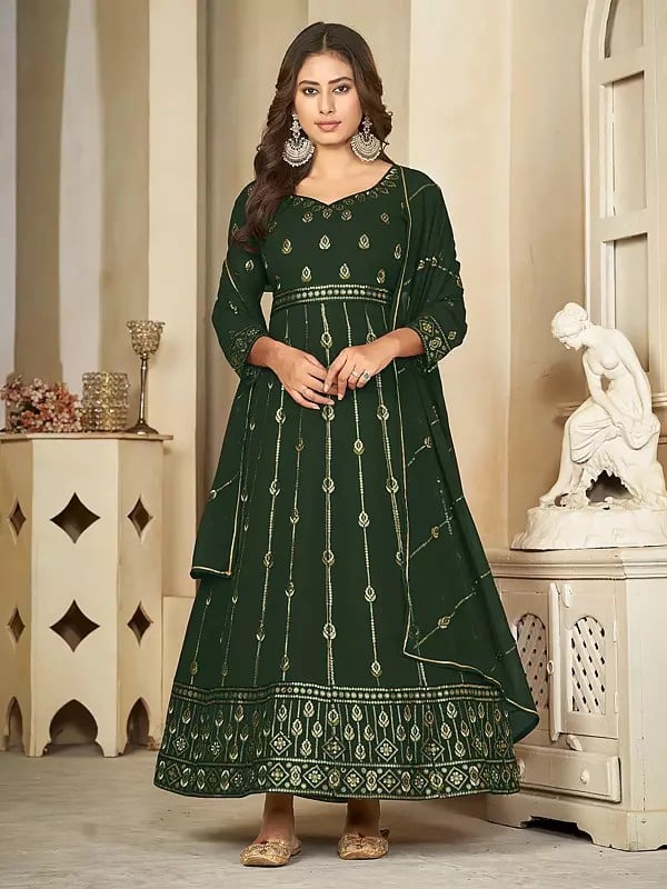 Georgette Elegant Sequins Work All Over Party Wear Anarkali Suit With Matching Dupatta