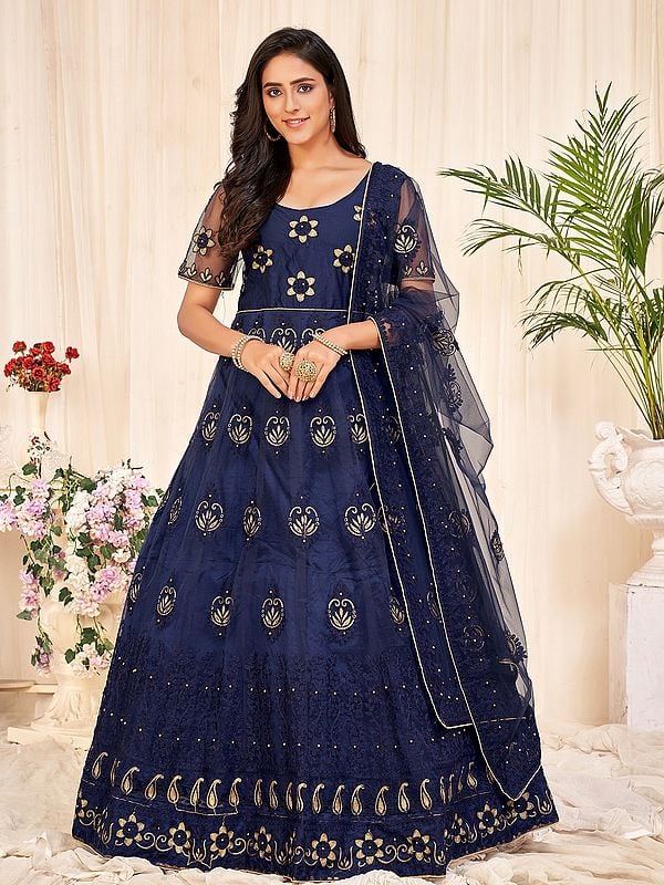 Paisley Embroidered Border Stunning Festive Wear Net Anarkali Suit With Dupatta