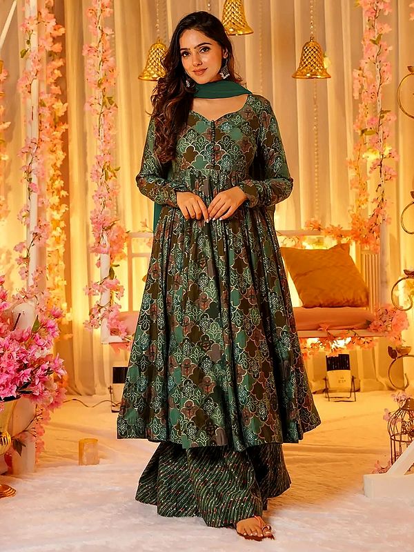 Pure Muslin Heavy Digital Printed Full Flared Pure Muslin Anarkali Suit With Georgette Dupatta