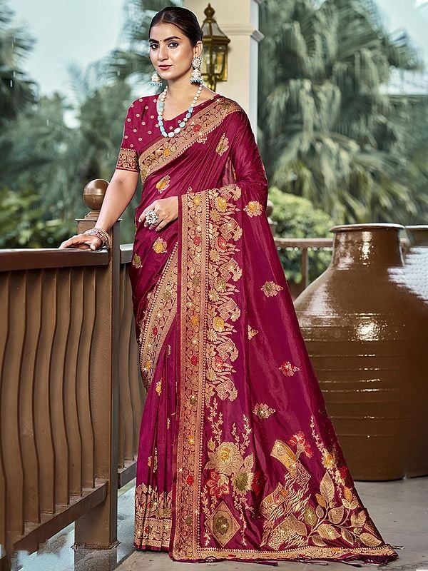 Wide Border Floral Festive Wear Silk Saree With Attractive Tassels Pallu