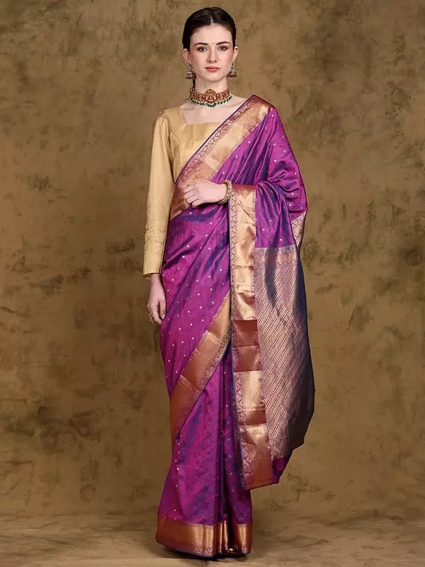 Pure Silk Thread work Paisley Pattern Saree from Bangalore with Zari Border