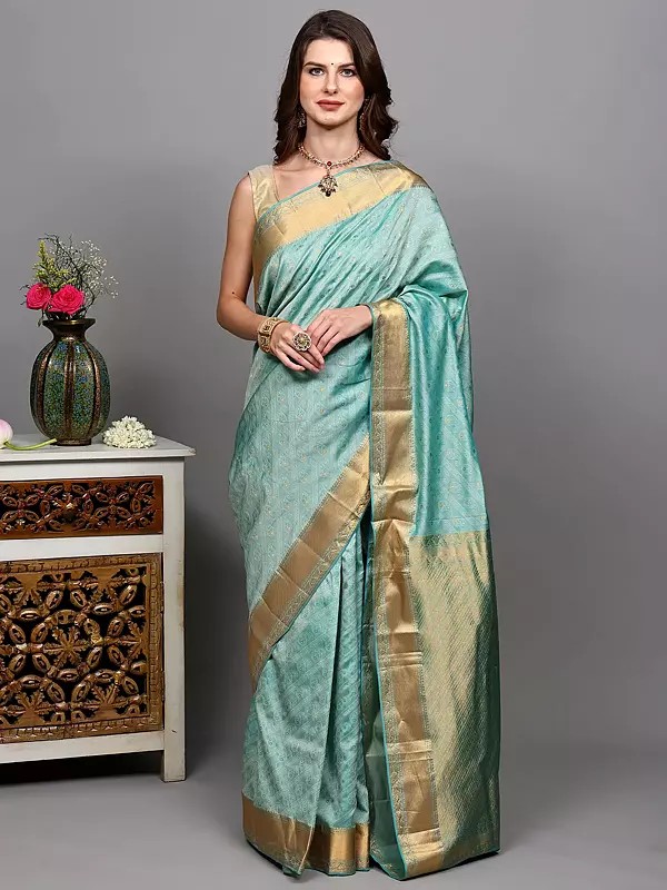 Pure Silk Thread work Paisley Pattern Saree from Bangalore with Zari Border