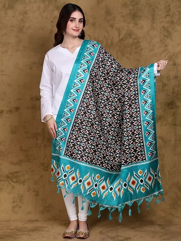 Ikat Print Art Silk Dupatta with Fringes