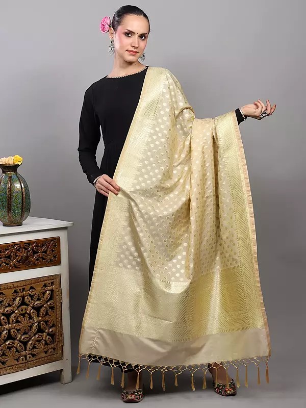 Banarasi Dupatta with All-Over Golden Zari Woven Bootis