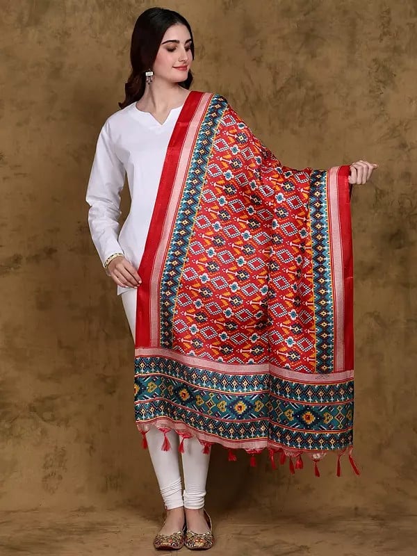 Patola Printed Art Silk Dupatta with Fringes