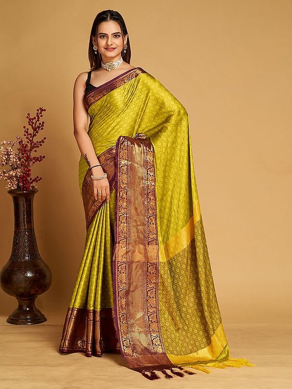 Weaving Work Broad Border Soft Silk Saree With Blouse For Casual Occasion