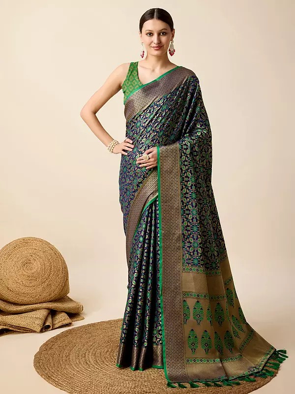 Weaving Work All Over Pure Patola Silk Party Wear Saree With Tassels Pallu