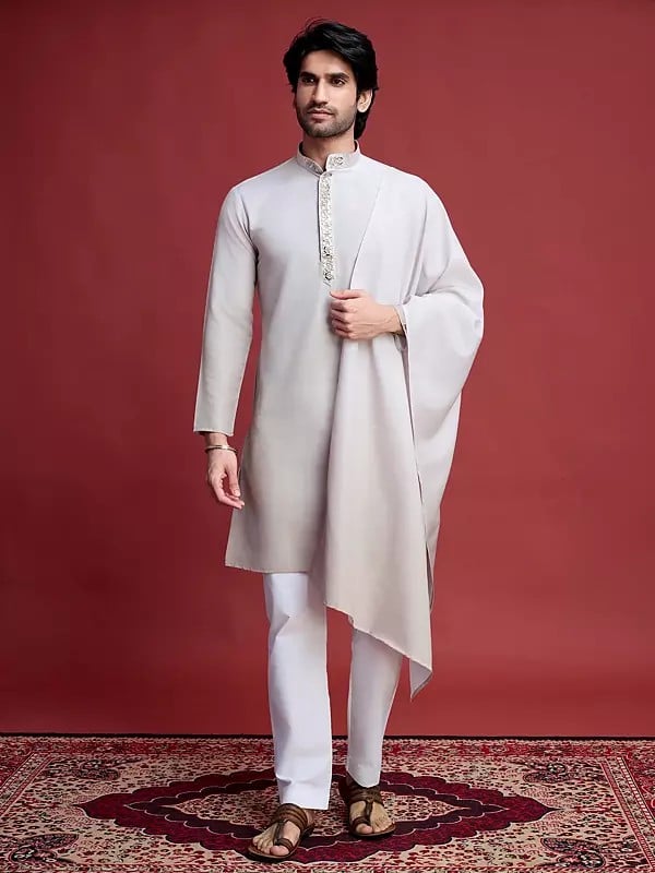 Real Mirror Work On Neck Rayon Full Sleeve Kurta With Dupatta For Casual occasion