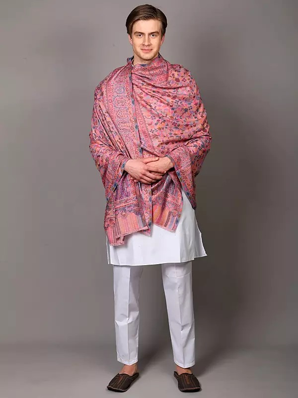 Kani Jamawar Men's Shawl with Woven Flowers and Paisleys from Amritsar