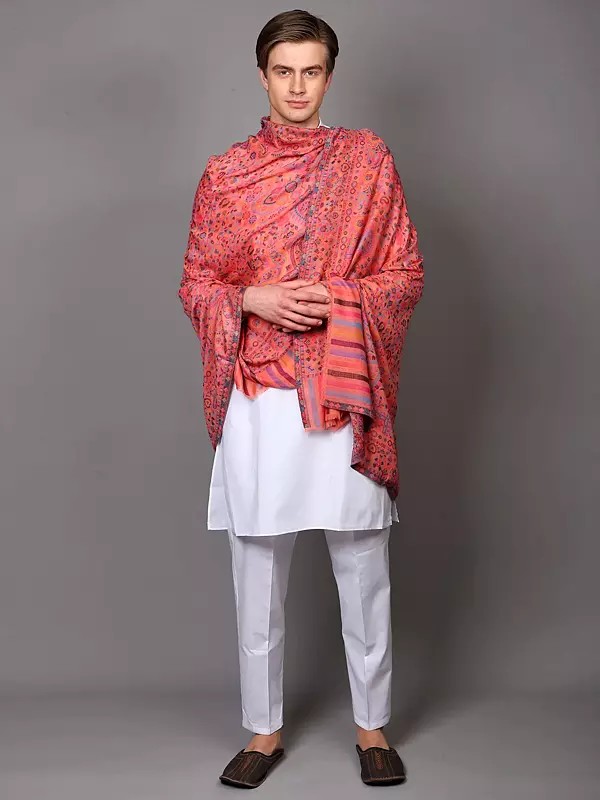 Men's Kani Jamawr Shawl with Woven Paisleys and Flowers from Amritsar