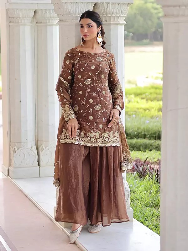 Fendy Sharara Suit Rich Sequins Embroidered Work And Dupatta Wedding And Festive Wear Party Ready Set