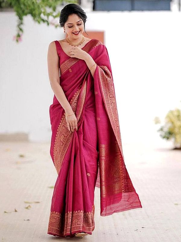 Pink Soft Lichi Silk Saree With Beautiful Rich Pallu And Intricate Jacquard Weaving For Traditional Wedding And Party Wear