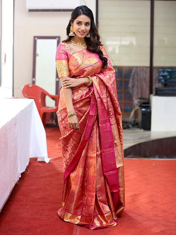 Traditional Soft Lichi Silk Saree With Subtle Jacquard Motifs And Graceful Pallu Designed For Classic Festive Occasions