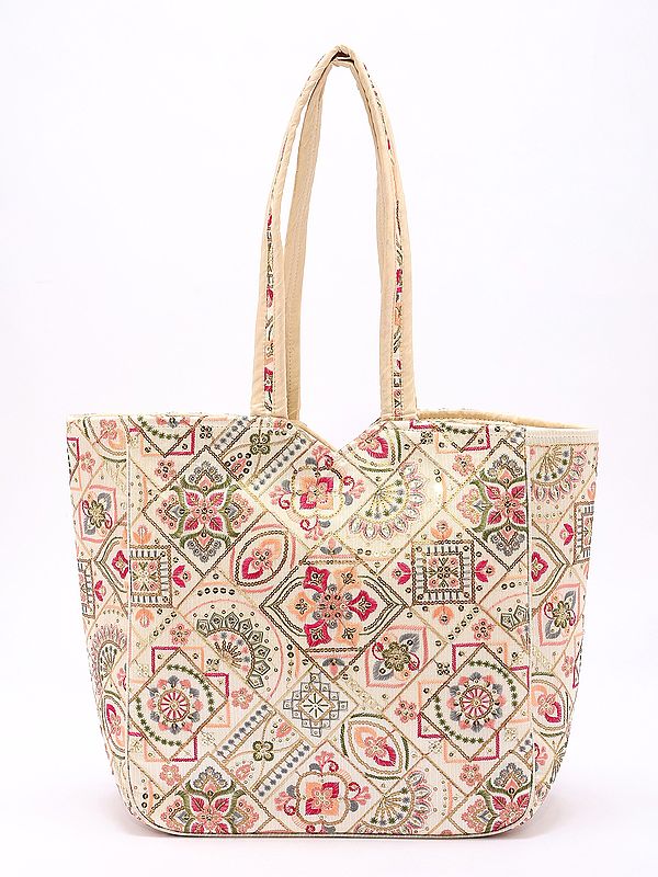 Shoulder Tote Bag with Zari-Sequins Embroidery from Kutch