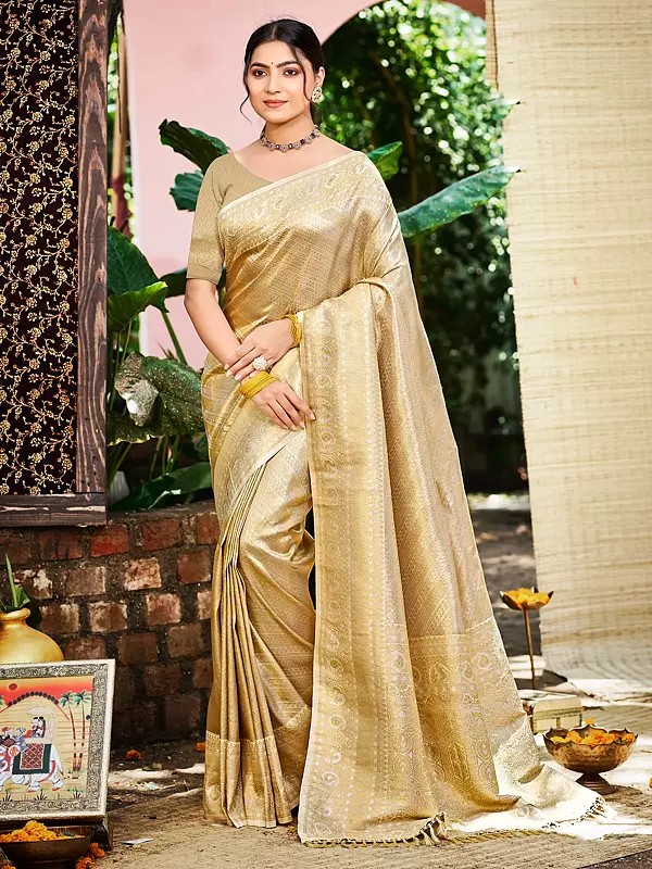 Kanjivaram Silk Saree Traditional South Indian Weaving Contrast Border And Pallu Wedding And Festive Wear Saree