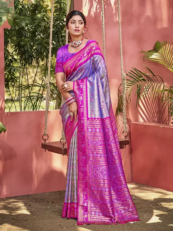 Kanjivaram Silk Saree Traditional South Indian Weaving All Over Zari Pattern Wedding And Festive Wear Saree Set