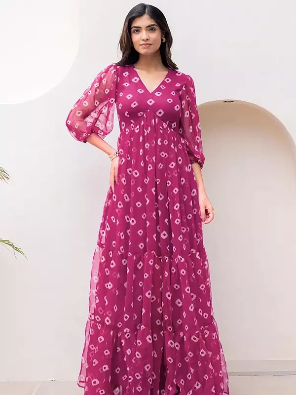 Faux Georgette Heavy Digital Print Women's Gown Floor Length Flared Dress Ideal For Casual Beach Vacation And Resort Wear