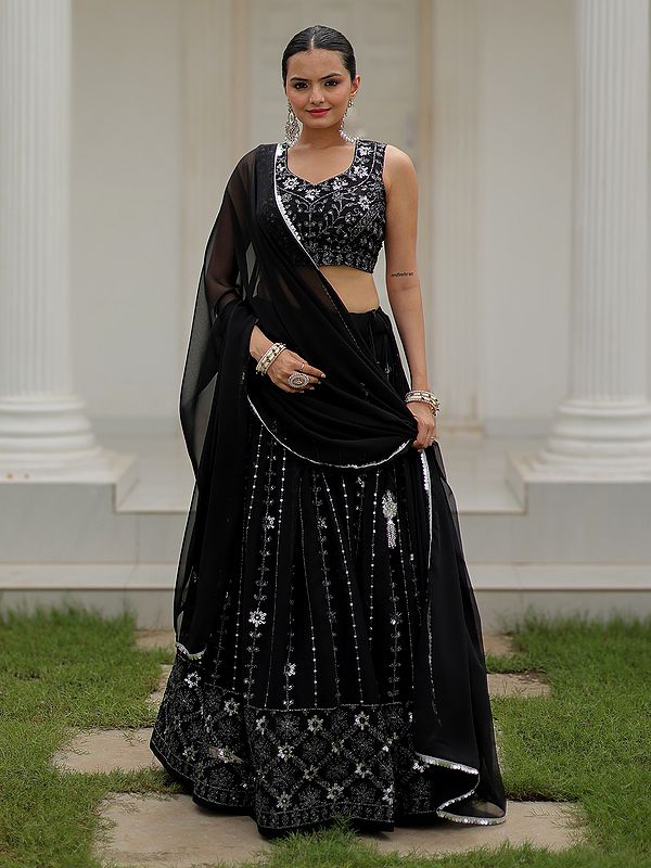 Elegant Georgette Lehenga Choli With Dupatta Heavy Embroidery Work Party And Wedding Wear For Women