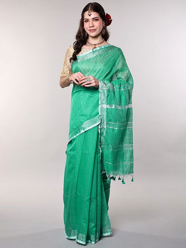 Art Silk Saree with Shimmer Border with Striped Pallu from Bengal