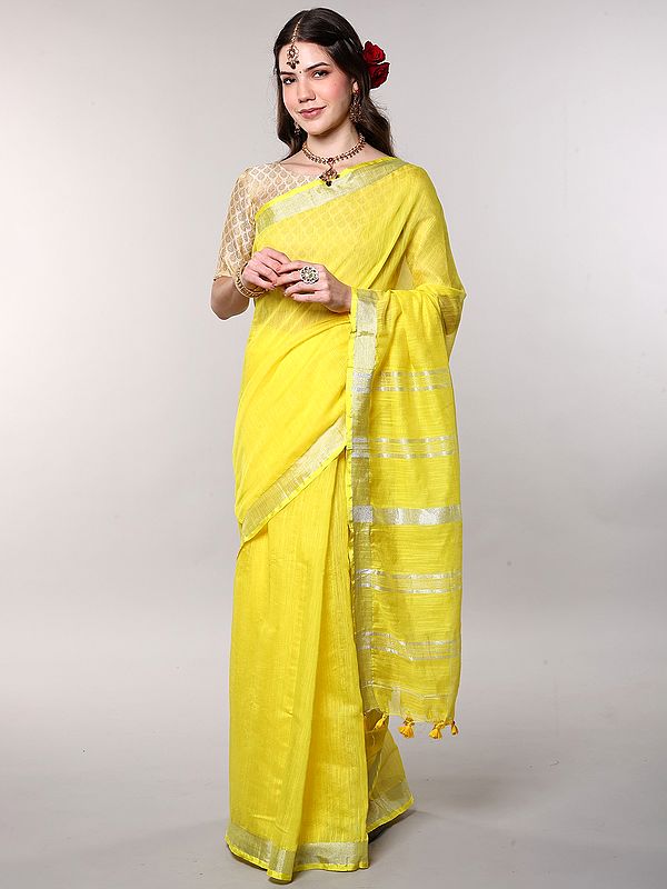 Art Silk Saree with Shimmer Border with Striped Pallu from Bengal
