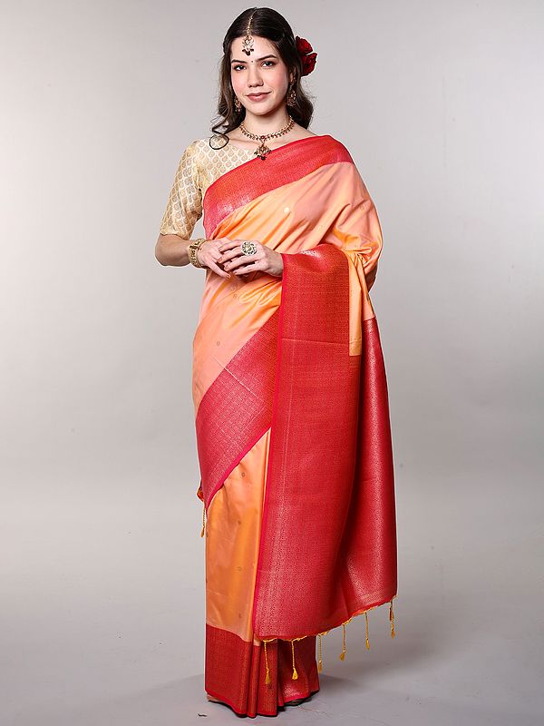 Art Silk Golden Bootis Saree from Bangalore with Wide Border and Zari Weave