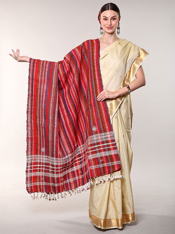 Multicolor Stripe Woven Coarse Wool Shawl from Kutch